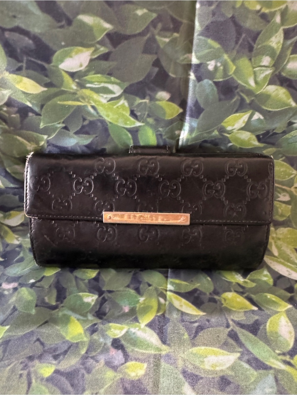 Gucci Guccisma Black Embossed Leather Clutch Wallet